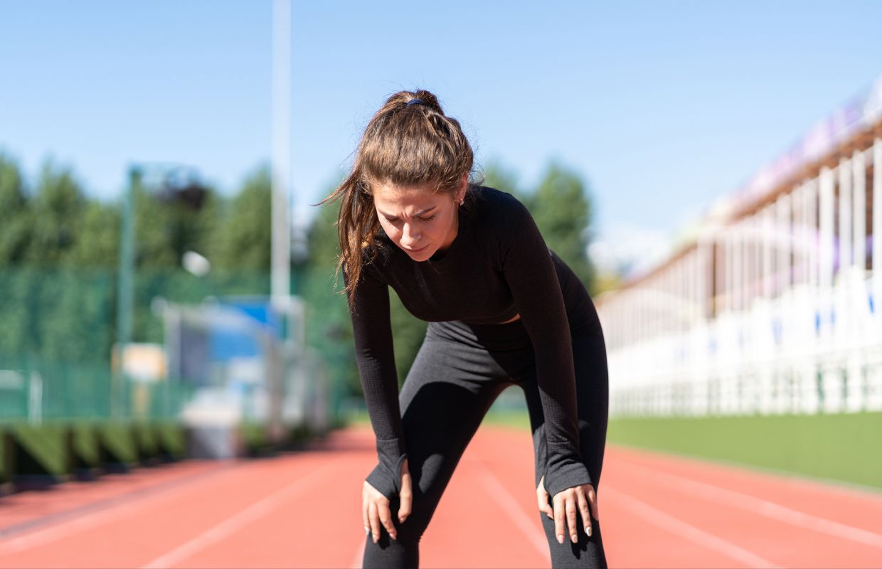 Woman recovering after a run